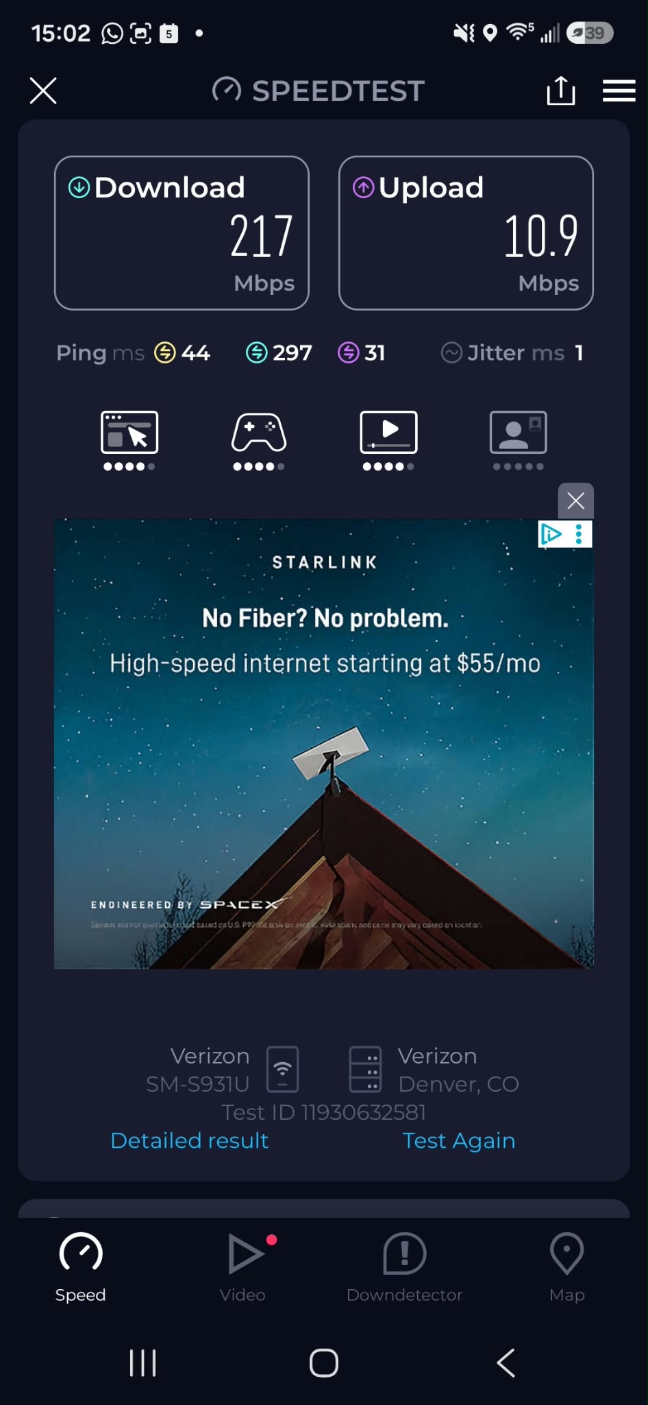 Ookla speed test in the Gate House at Antelope Trails Ranch, 5 October 2026