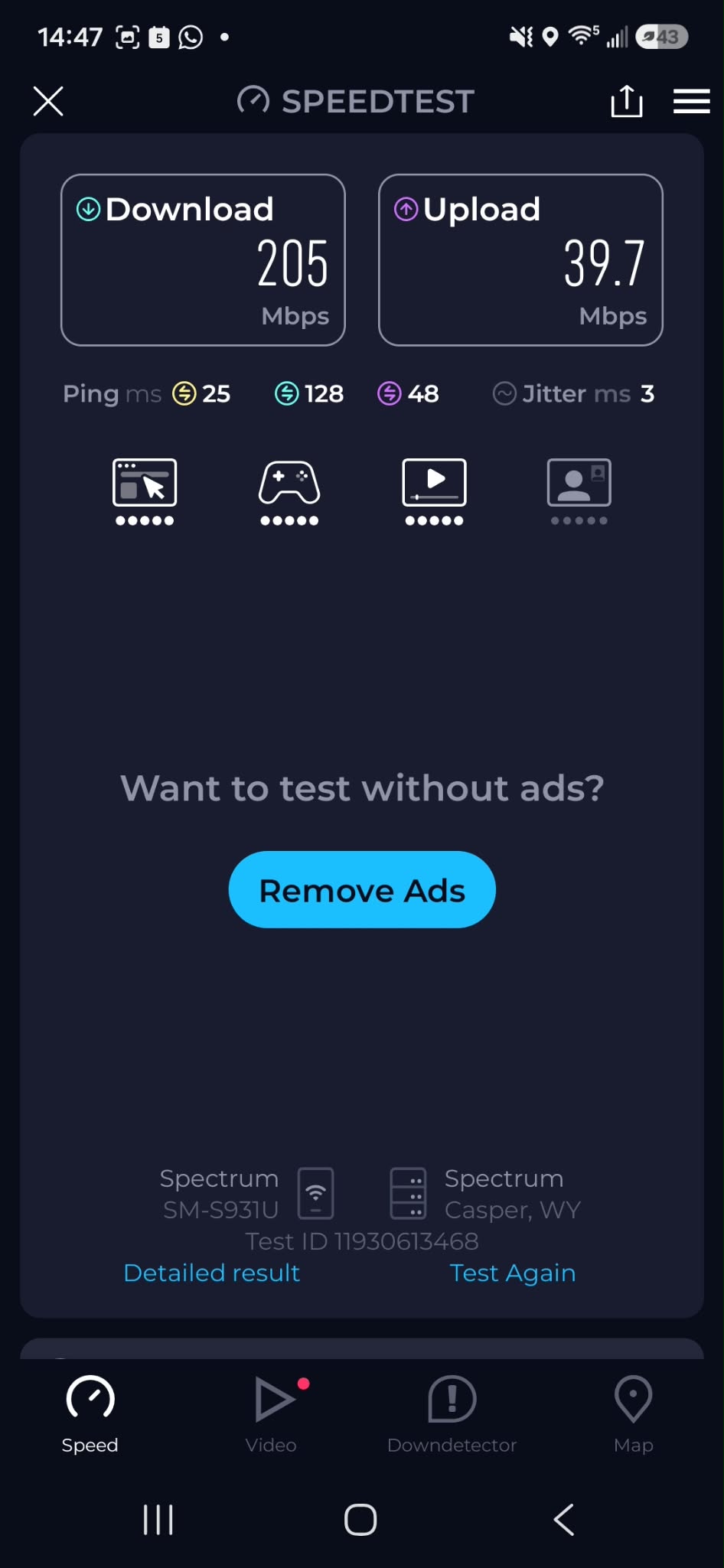 Ookla speed test in the Main House at Antelope Trails Ranch, 5 October 2026