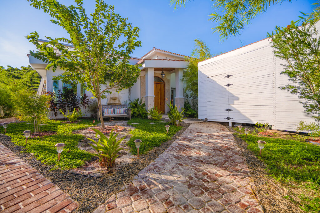 Courtyard fountain and entry at Villa Coral, Dorado Del Mar
