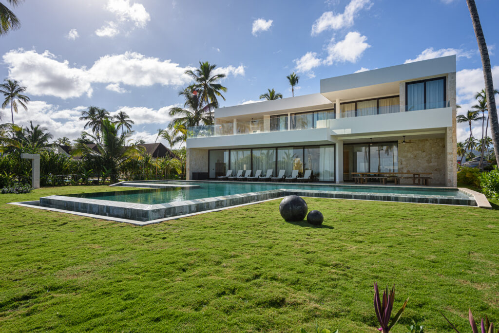 Oceanfront facade of Villa Valentina on Playa Bonita, Las Terrenas