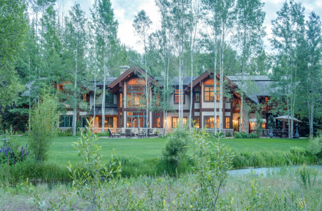 Main House at Antelope Trails Ranch, with the creek and aspens, Jackson Hole