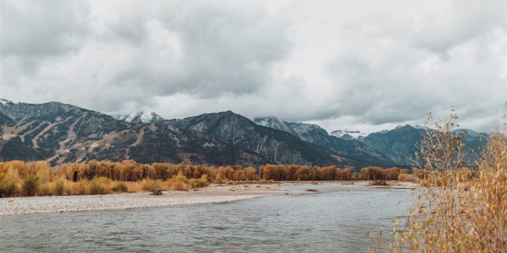 Teton Mountains and the Snake River in fall at Antelope Trails Ranch